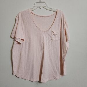 Women's Pink Textured V-Neck Top, 2X